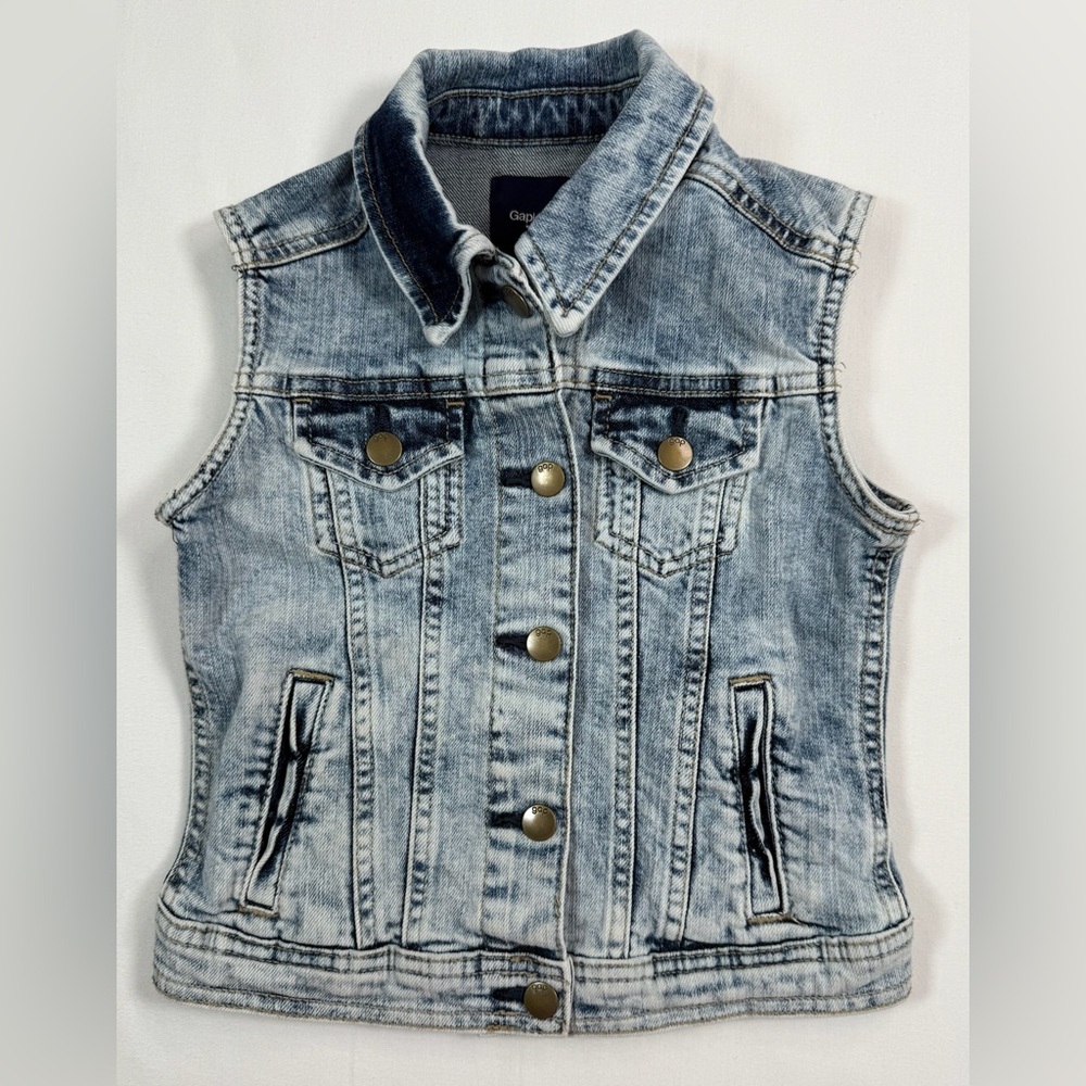 GAPKIDS Girls' Acid Wash Regular Fit Denim Vest Casual Fall Streetwear Size S